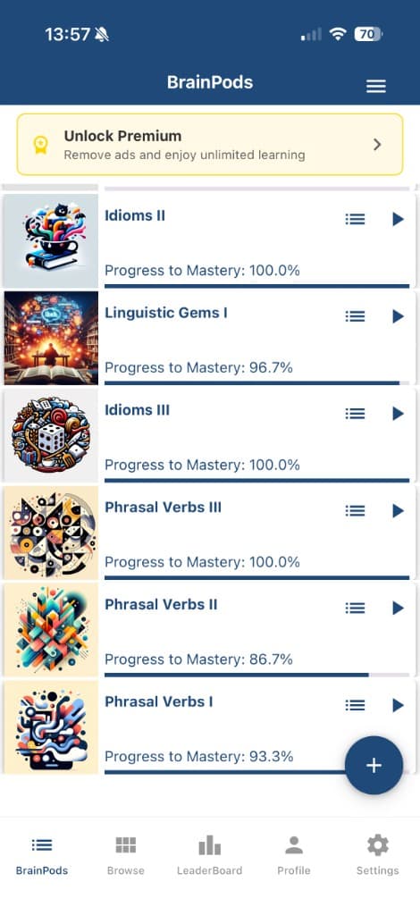 BrainPods home screen